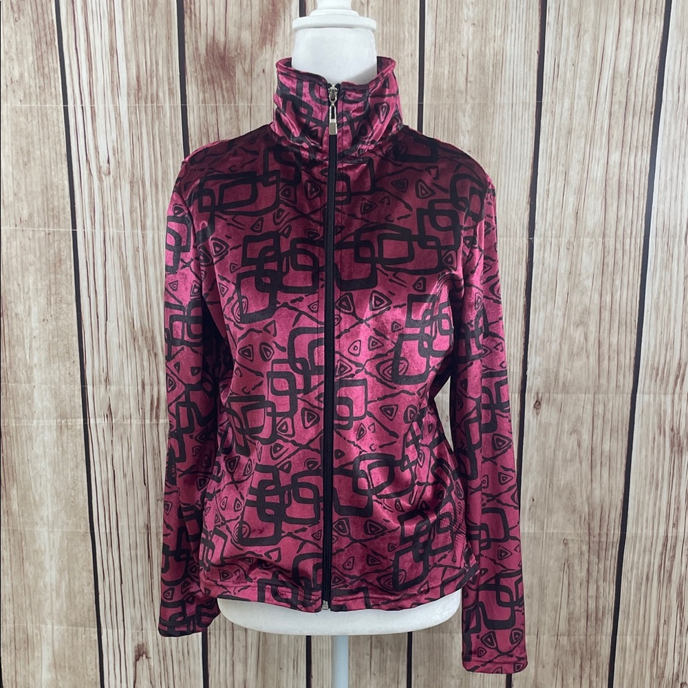 *Mirror Image Geometric Women's Zip Up Velour Jacket Size Small